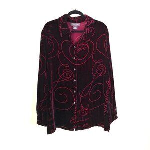 Working Classics Designs Silk Blend Velvet Burnout Button Down Blouse/Top 18/20